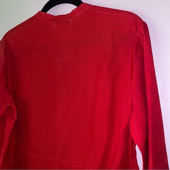 Talbots Size S Irish Linen Red Button-Up Shirt 3/4 Sleeve Minimalist Office - Picture 6 of 7